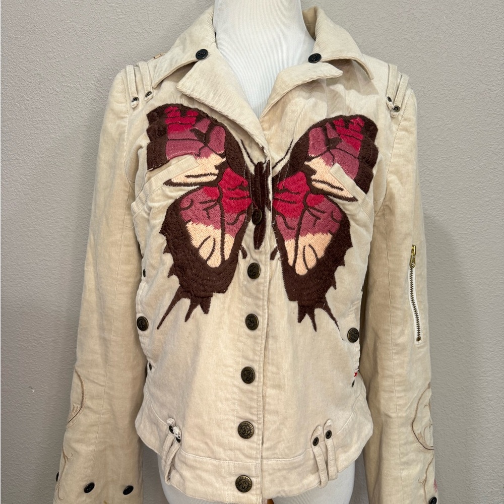 Johnny Was Butterfly Embroidered Cream Jacket